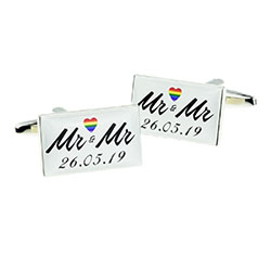 MR & MR RAINBOW HEART PERSONALISED DATE CUFFLINKS £24.99: Wedding Cufflinks  