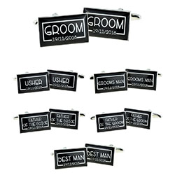 PERSONALISED DATE BLACK RECTANGULAR WEDDING CUFFLINKS: Wedding Cufflinks  