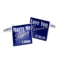 MARRY ME TODAY LOVE YOU FOREVER PERSONALISED DATE BLUE CUFFLINKS: Wedding Cufflinks  