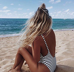 Beach tan girl with blonde hair: Sun tanning,  Black hair,  Travel Outfits  