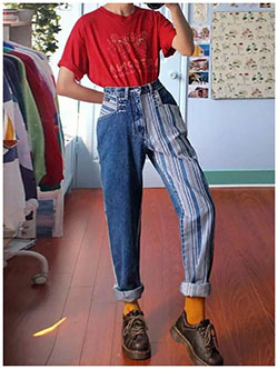 Fashion vertical striped straight denim trousers: School Outfit,  Slim-Fit Pants,  DENIM PANTS,  Casual Outfits,  Loose jeans  