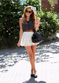 Short white skirt outfit, Polka dot: Sleeveless shirt,  Skater Skirt,  Skirt Outfits  
