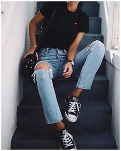 School Outfits Ideas, Chuck Taylor All-Stars, Levi Strauss & Co.: School Outfit,  Ripped Jeans,  Slim-Fit Pants,  Plimsoll shoe,  Chuck Taylor  