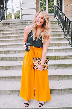 Fall outfits with yellow paper bag pants: Crop Pants Outfit  