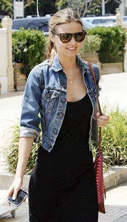 Miranda kerr denim jacket: Jean jacket,  Maxi dress,  Denim jacket,  Miranda Kerr,  Fashion accessory  