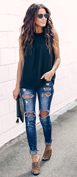Black sleeveless top and jeans: Sleeveless shirt,  Spring Outfits,  Casual Outfits  