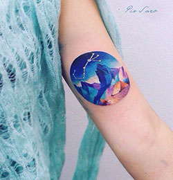 Mountain tattoos in colour, Sleeve tattoo: Sleeve tattoo,  Watercolor painting,  Tattoo Ideas  