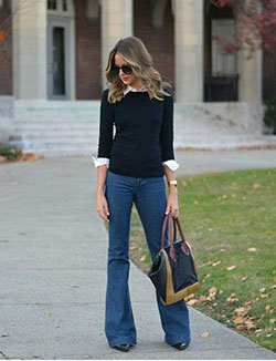 Elegant flare jeans outfit, Casual wear: Wide-Leg Jeans,  Bootcut Jeans,  Loose jeans  