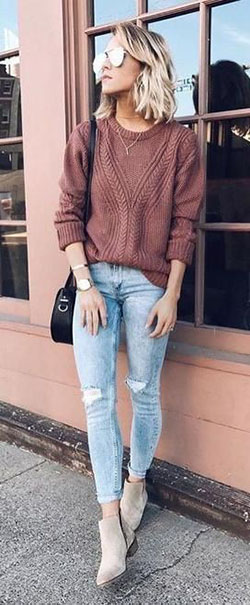 Fabulous tips on knit sweaters outfits, Casual wear: Ripped Jeans,  Slim-Fit Pants,  Boot Outfits,  Street Style,  Casual Outfits,  Skinny Women Outfits  