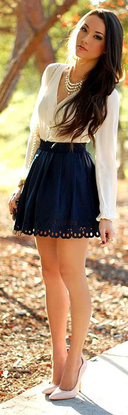 Pretty girl in skirt, Casual wear: Crop top,  Skater Skirt,  Skirt Outfits,  Leather skirt,  Casual Outfits  