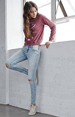 Mid rise jeans outfits, Slim-fit pants: Ripped Jeans,  Slim-Fit Pants,  Low-Rise Pants,  Casual Outfits,  Skinny Women Outfits  