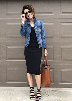 Denim jacket with dress outfit: Jean jacket,  Fashion week,  Denim jacket,  Casual Outfits  