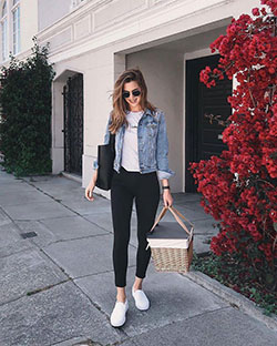 Outfit trends for picnic outfit jeans, Jaqueta Jeans Feminina: Jean jacket,  Yoga Outfits  