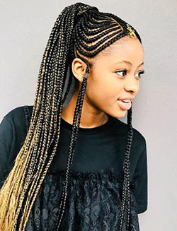 Retro style fulani braids ponytail, Artificial hair integrations: Lace wig,  Box braids,  Braids Hairstyles,  French braid,  Fula people,  Braided Ponytail  