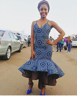 Royal Blue shweshwe dresses: Wedding dress,  Evening gown,  Seshoeshoe Outfits  