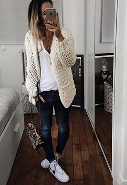 Cute white cardigan outfits, Casual wear: College Outfit Ideas,  Casual Outfits,  Cardigan,  Cardigan Jeans  
