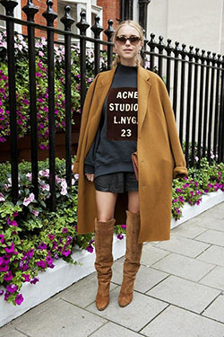 Models choice duzy plaszcz, Thigh-high boots: Black Shorts,  Street Style,  High Boots  
