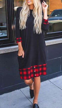 Holiday Outfit Ideas For Women, Little black dress, Casual wear: Christmas Day,  Full plaid,  holiday outfit,  Casual Outfits  