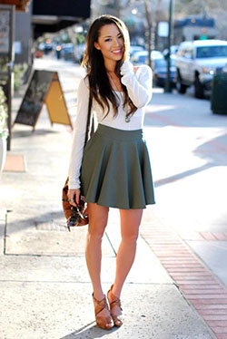 Dark green skater skirt outfits: shirts,  Skater Skirt,  Pencil skirt,  Skirt Outfits  