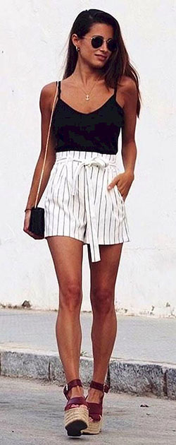 High waisted pinstripe shorts, Casual wear: Romper suit,  Spring Outfits,  Casual Outfits  
