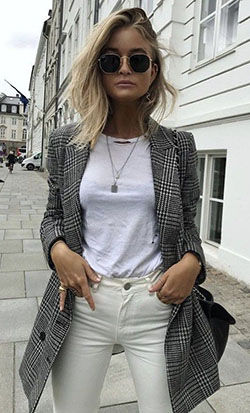 Checked blazer white jeans, Casual wear: Slim-Fit Pants,  Business Outfits,  Casual Outfits  