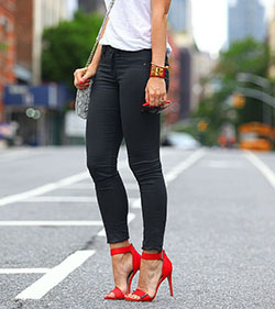 Black pants red shoes women: High-Heeled Shoe,  Red Shoes Outfits  