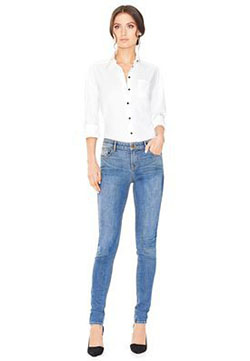 Blue Jeans White Top Outfit for Casual Wear in Summer: blue jeans outfit,  Slim-Fit Pants  