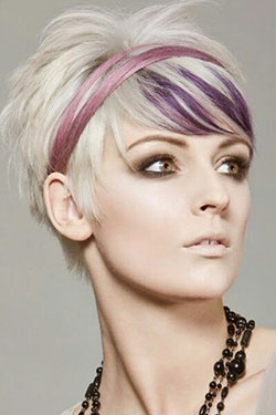 Short blonde hair with purple highlights: Bob cut,  Hair Color Ideas,  Short hair,  Pixie cut,  Hair highlighting  