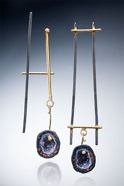 Asymmetrical Earrings Ideas, Mini Square Earrings, Gold/Silver/Stone: Earrings,  Mieko Mintz  