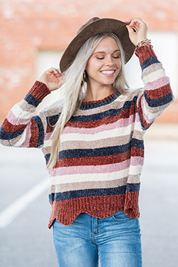 Knit Outfits With Color Block Sweaters for girls: Sweaters Outfit,  Stripe Sweater  