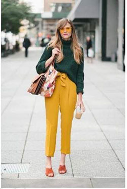 Yellow pants street style, Street fashion: Crop Pants Outfit  
