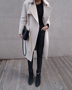 Cream wool coat outfit, Casual wear: winter outfits,  Street Style,  Casual Outfits,  Wool Coat,  swing coat  