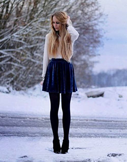 Black velvet skirt outfit, Skater Skirt: Skater Skirt,  Skirt Outfits,  Navy blue,  Velvet Outfits  