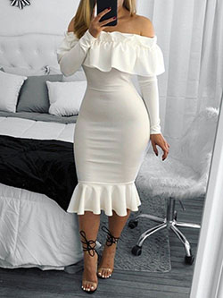 Fashion mermaid frilled layered bodycon dress: Bodycon dress,  Maxi dress,  White Party Dresses  