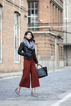 Culottes Outfit Ideas, Leather jacket: Leather jacket,  Culottes Outfit  