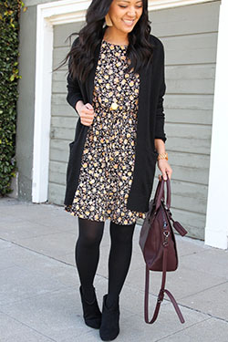 Dress with booties and tights: Church Outfit  