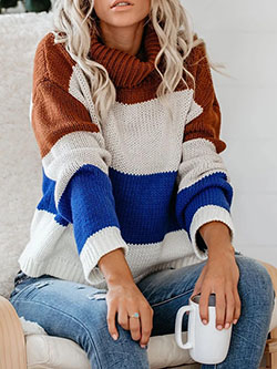 Outfits With Color Block Sweaters & Coats, Polo neck, Casual wear: Polo neck,  Casual Outfits,  Sweaters Outfit,  Turtleneck Sweater Outfits,  Stripe Sweater  
