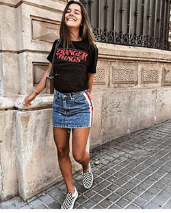 Trendy outfits for denim skirt outfits 2019, Denim skirt: Denim skirt,  Grunge fashion,  vans outfits  