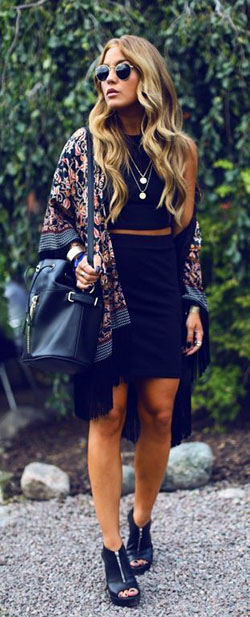 Not for all wear with kimono, Little black dress: Boho Outfit  