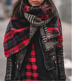 Plaid and houndstooth scarf, Scarves & Wraps: Full plaid,  Fashion accessory,  Scarves Outfits  