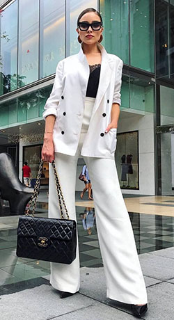 Women's Business Casual Fashion, Lack of Color: White coat,  Business Outfits  