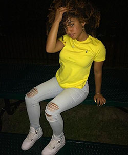 She's Brightening the Night in Her Yellow Tee and White Ripped Jeans!: Baddie Outfits,  Jordans Outfits  