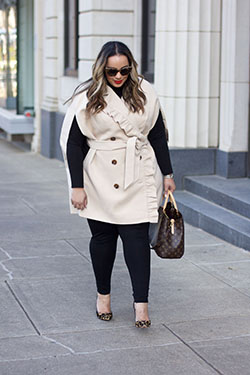 Find out more on fashion model, Trench coat: Trench coat,  Plus size outfit  