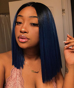 Dark blue hair black women: Lace wig,  Bob cut,  Hair straightening,  Blue hair,  Black hair,  Hot Instagram Teens  