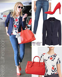Reese witherspoon jeans styles, Reese Witherspoon: Slim-Fit Pants,  Pencil skirt,  Reese Witherspoon,  Red Shoes Outfits,  Draper James  