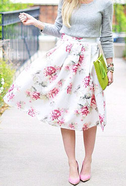 Floral White Outfits With High Waisted Skirts: Skirt Outfits,  Casual Outfits,  Floral Outfits  
