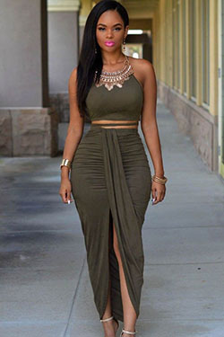 Two piece maxi skirt and top: Bandage dress,  Crop top,  Sleeveless shirt,  Body Goals  