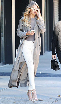 Gigi hadid long jacket, Gigi Hadid: High-Heeled Shoe,  Gigi Hadid,  Trench coat,  Celebrity Style  
