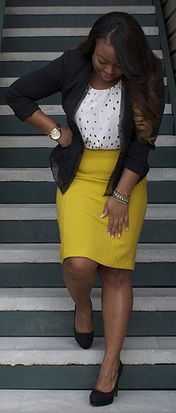 Professional attire curvy women, Business casual: Plus size outfit,  Business casual,  Pencil skirt,  Informal wear,  Work Outfit,  Casual Outfits  