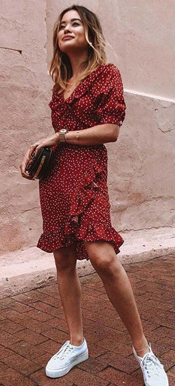 Outfit Ideas For Valentine's Day, Polka dot, Plimsoll shoe: Wrap dress,  Plimsoll shoe  